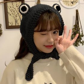 Big eyes frog woolen hat (Color: Black)